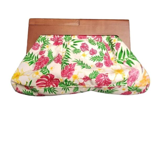 Apt. 9 Floral Cottagecore Barbiecore Pink Cotton Wooden Clutch Handbag - Picture 2 of 9